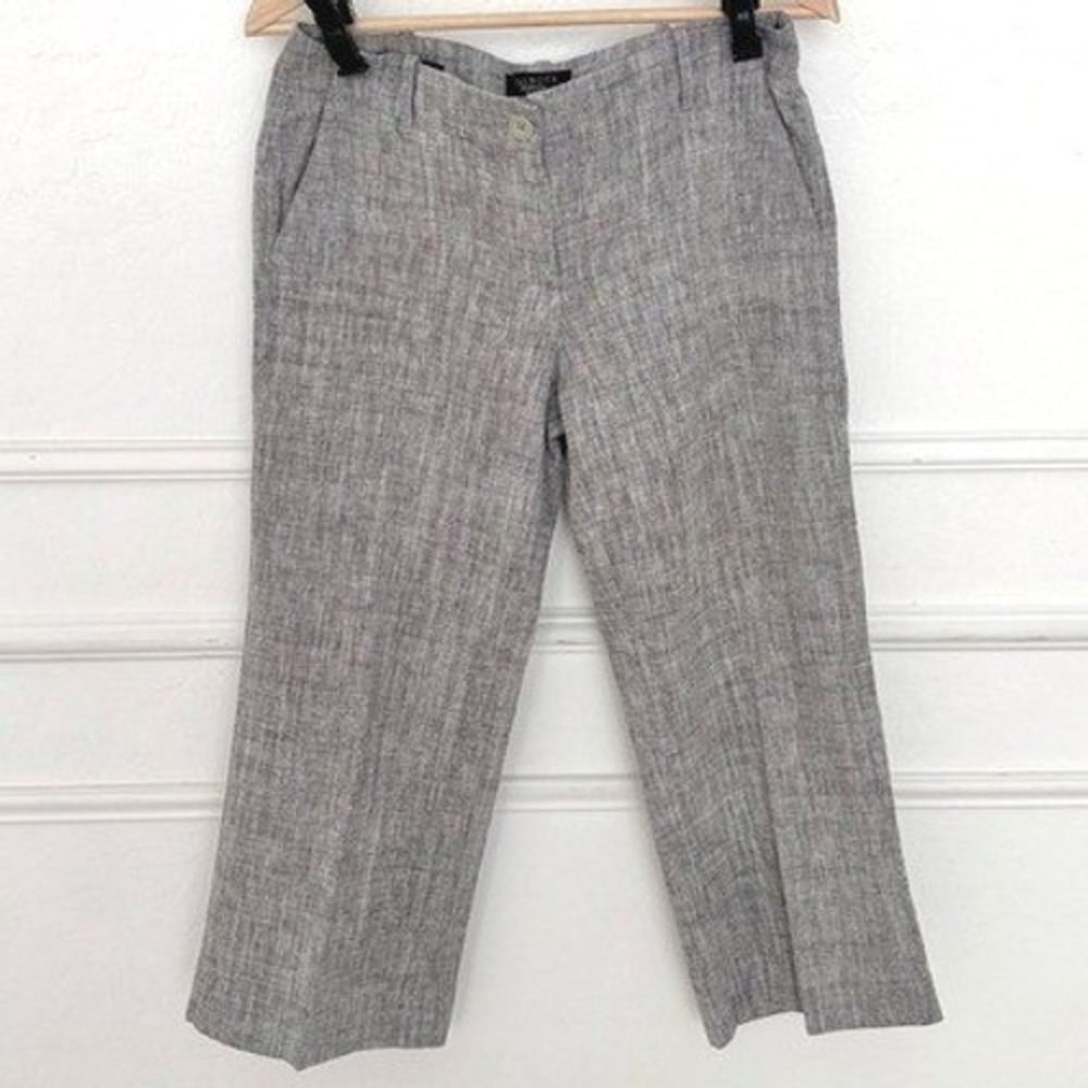 Talbots Signature Pants Women 8P Grey Linen Cotton Cropped Straight Leg Career